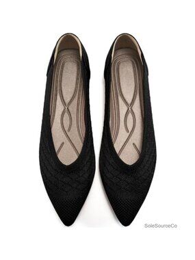 Knit Pointed Toe Flats Cushioned Sole Breathable Office Work Shoes